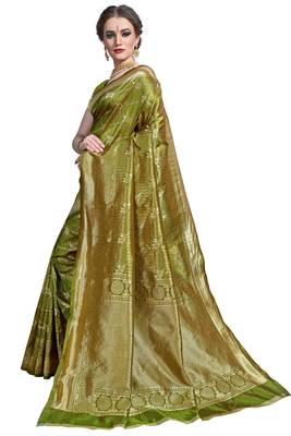 Mehendi woven printed saree with blouse 2