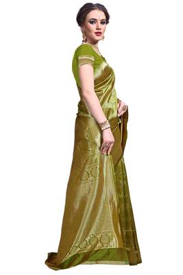 Mehendi woven printed saree with blouse 3