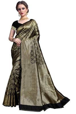 Black woven printed saree with blouse 1
