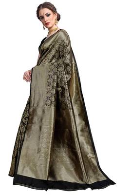 Black woven printed saree with blouse 2