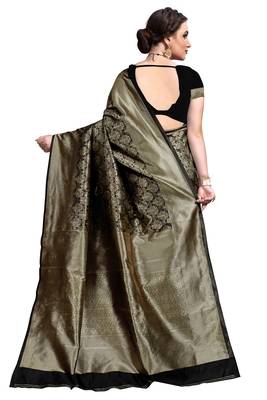 Black woven printed saree with blouse 3