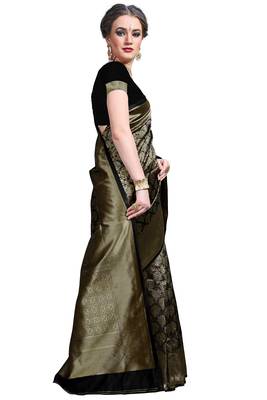 Black woven printed saree with blouse 4