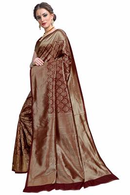 Maroon woven printed saree with blouse 2