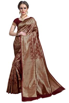 Maroon woven printed saree with blouse 1
