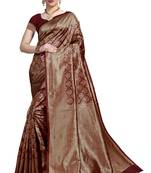 Maroon woven printed saree with blouse