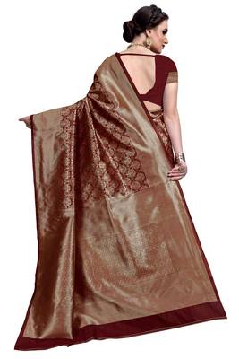 Maroon woven printed saree with blouse 4