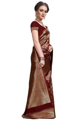 Maroon woven printed saree with blouse 5
