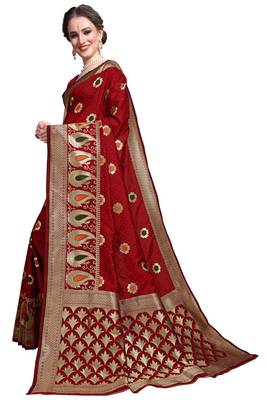 Maroon woven printed saree with blouse 2