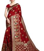 Maroon woven printed saree with blouse