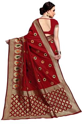 Maroon woven printed saree with blouse 3