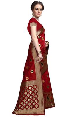 Maroon woven printed saree with blouse 5