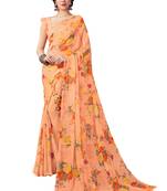 Orange printed chiffon saree with blouse
