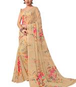 Beige printed chiffon saree with blouse
