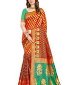 Orange woven printed saree with blouse
