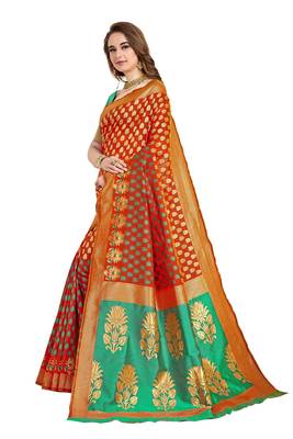 Orange woven printed saree with blouse 2