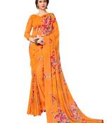 Orange printed chiffon saree with blouse