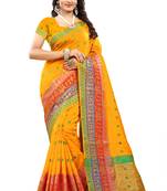 Yellow woven cotton saree with blouse