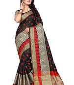 Black woven cotton silk saree with blouse