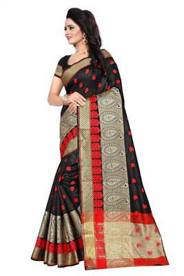 Black woven cotton silk saree with blouse 2
