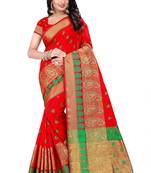 Red woven cotton saree with blouse