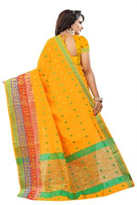 Yellow woven cotton saree with blouse 3