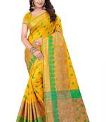 Yellow woven cotton saree with blouse