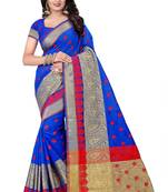 Blue woven cotton saree with blouse