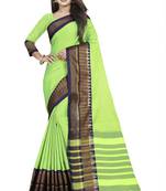 Dark parrot green plain cotton saree with blouse