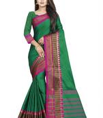 Green plain cotton saree with blouse