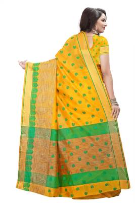 Yellow woven cotton saree with blouse 3