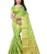 Green woven cotton saree with blouse