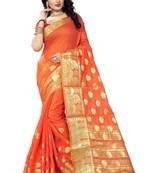Orange woven cotton saree with blouse