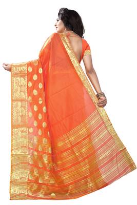 Orange woven cotton saree with blouse 3