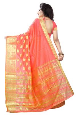 Peach woven cotton saree with blouse 3