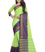 Parrot green plain cotton saree with blouse