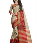 Cream plain cotton saree with blouse