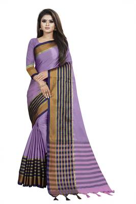Light purple plain cotton saree with blouse 1