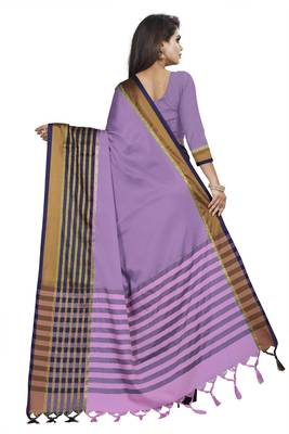 Light purple plain cotton saree with blouse 3