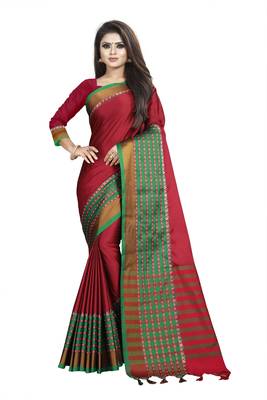 Maroon plain cotton saree with blouse 1