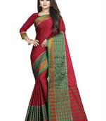 Maroon plain cotton saree with blouse