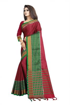 Maroon plain cotton saree with blouse 2