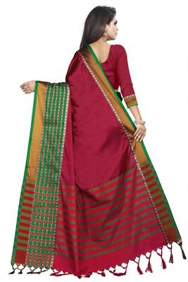 Maroon plain cotton saree with blouse 3