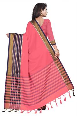 Light pink plain cotton saree with blouse 3