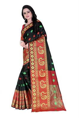 Black woven cotton saree with blouse 2