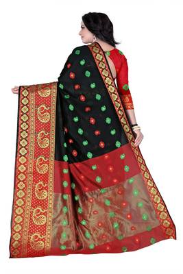 Black woven cotton saree with blouse 3