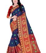 blue woven cotton saree with blouse