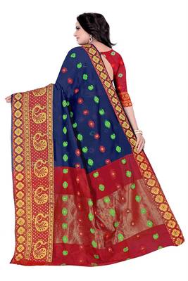 blue woven cotton saree with blouse 3