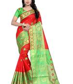 red woven cotton saree with blouse