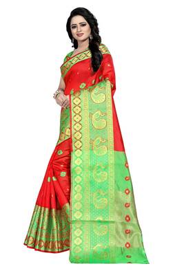 red woven cotton saree with blouse 2