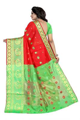 red woven cotton saree with blouse 3